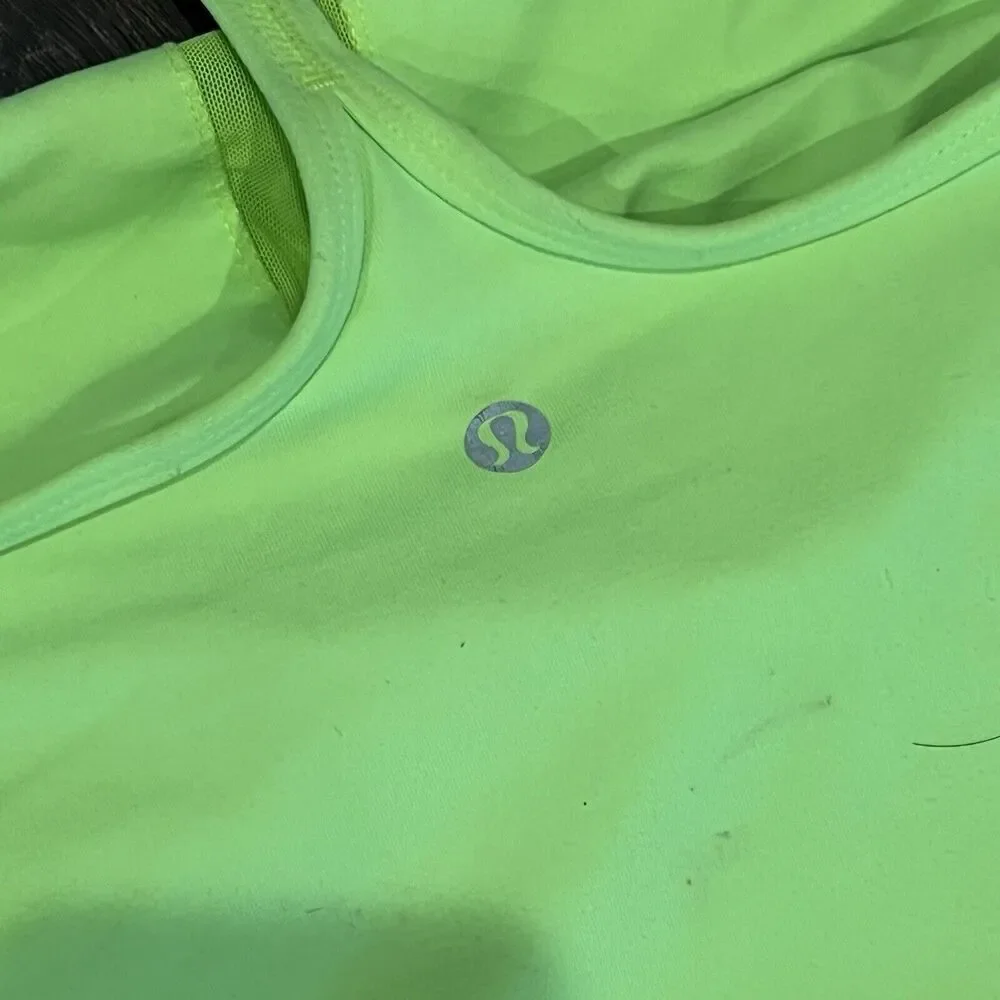 Lululemon Womens 6 Power Y Ray Neon Lime Green Color Luon Racerback